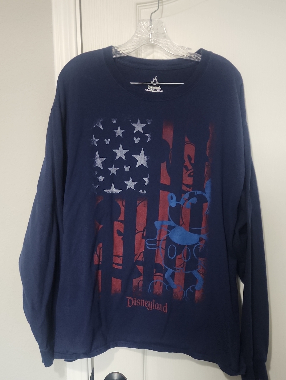 Hanes Navy Long Sleeve Tee with Red and Blue Disneyland Graphic